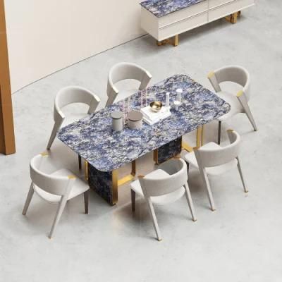 Luxury Brushed Gold Modern Nature Marble Stainless Steel Dining Table