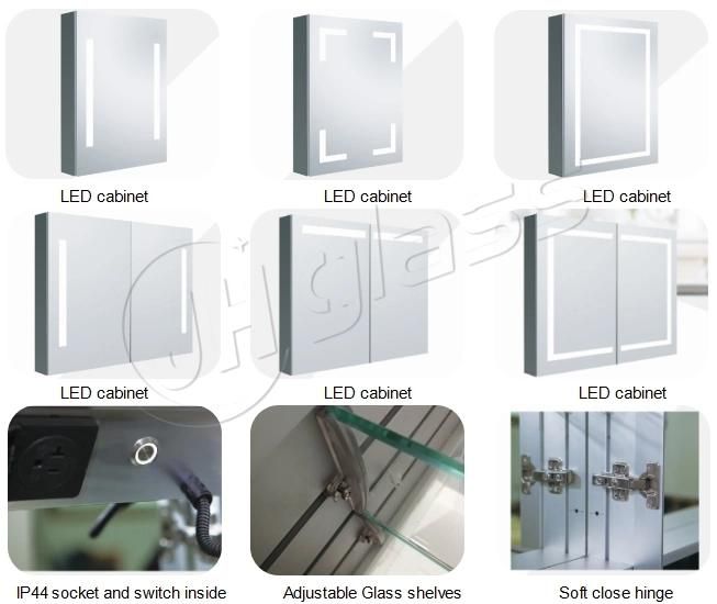 Home Decoration Wall Mounted LED Lighted Mirror Bathroom Medicine Aluminum Cabinet