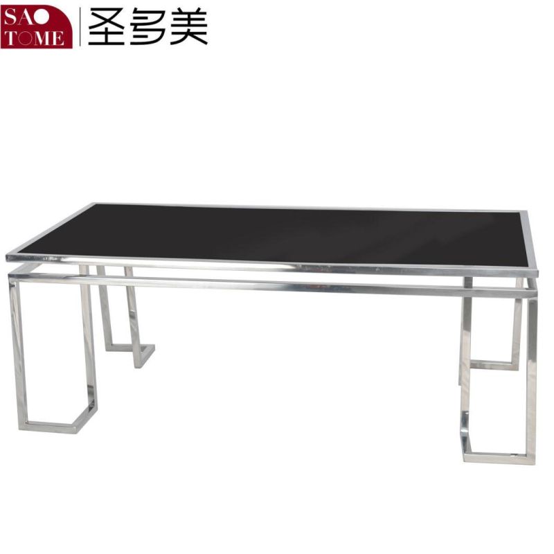 Modern Hotel Living Room Furniture Stainless Steel Black Glass Coffee Table