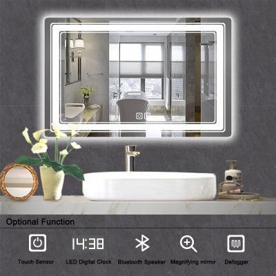 Wall Mounted Aluminum Framed Bathroom LED Mirror with Defogger Dimmer Speaker