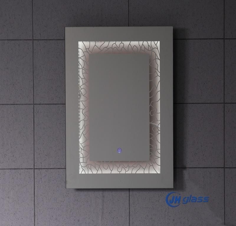 Beautiful Design Bathroom Wall Mounted Silkscreen Drawing LED Illuminated Mirror