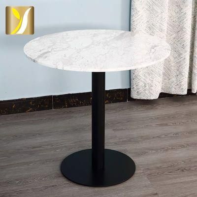 Modern Coffee White Round Marble Side Table with Matte Black Base