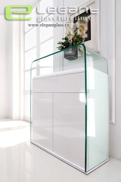 Hot Glass Consolet Table with White MDF Cabinet