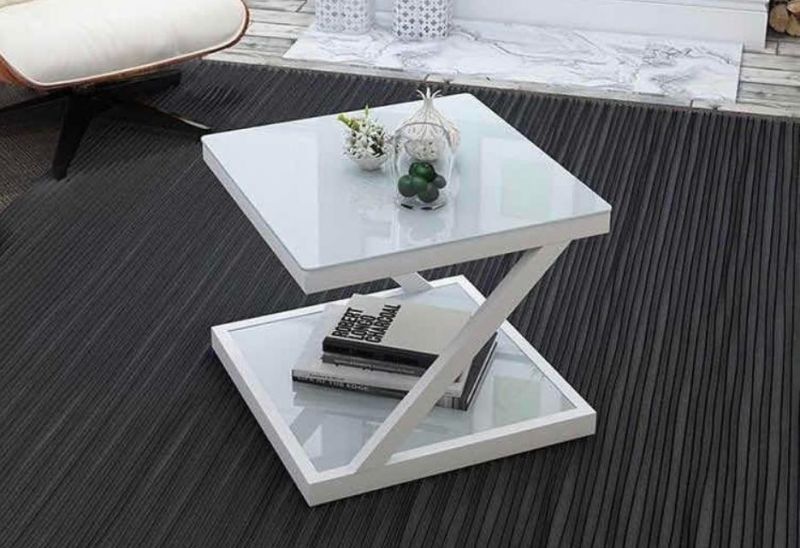 Modern Living Room Side Table Tempered Glass Small Coffee Table Square Creative Corner Table