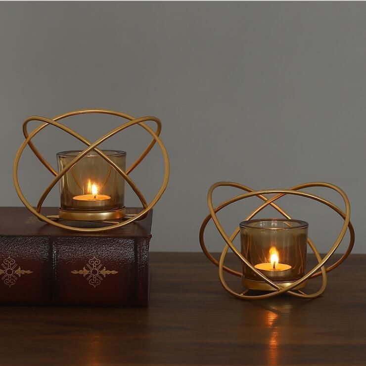 Iron Metal and Glass Hurricane Vase Candleholder