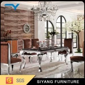 Old Furniture Stainless Steel Marble Dining Table Set