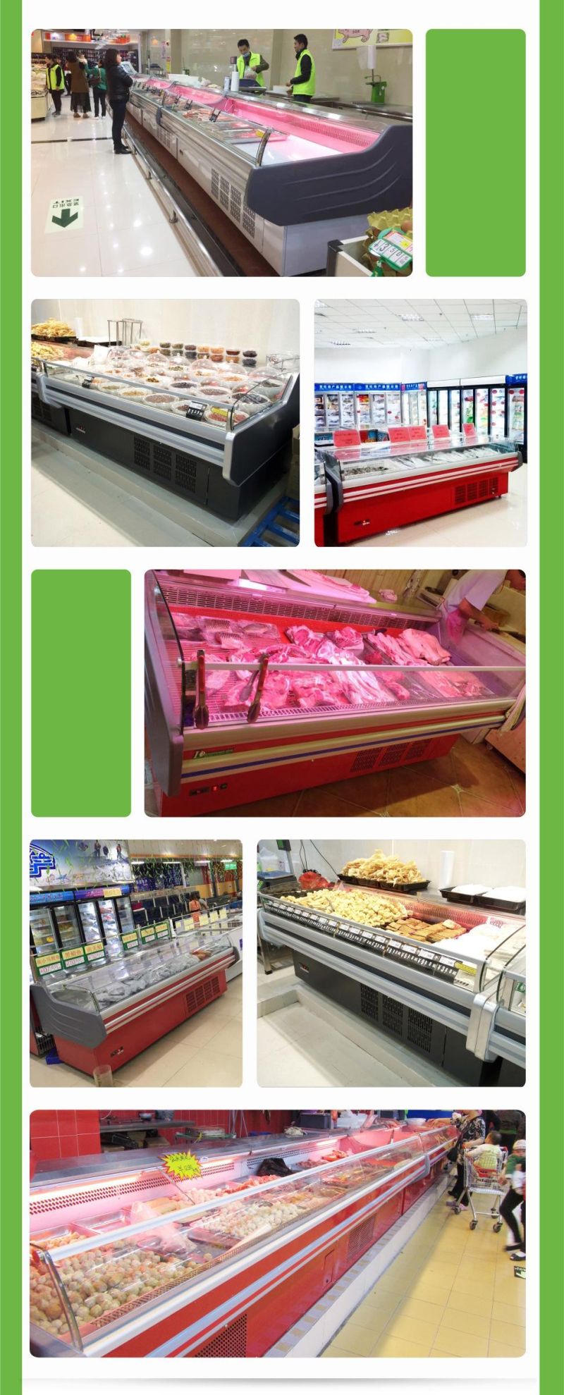 Supermarket Commercial Food Showcase Curved Glass Open Fish Meat Deli Display Chiller Refrigerator