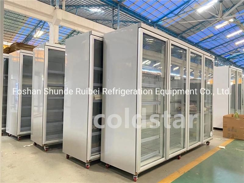Multiple Door Beverage Drink Refrigeration Cooler Fridge Glass Display Showcase with Remote System