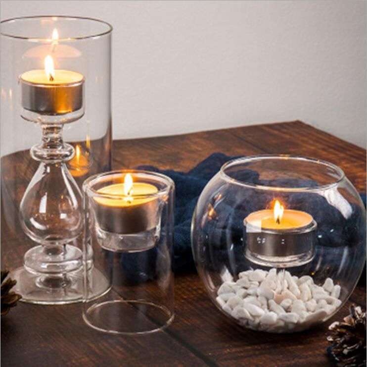 Hot Sale High Borosilicate Heat Resistant Glass Candlestick for Home Decor