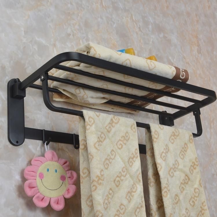 SUS304 Black Matte Double Layer Folding Towel Shelf Bathroom Rack