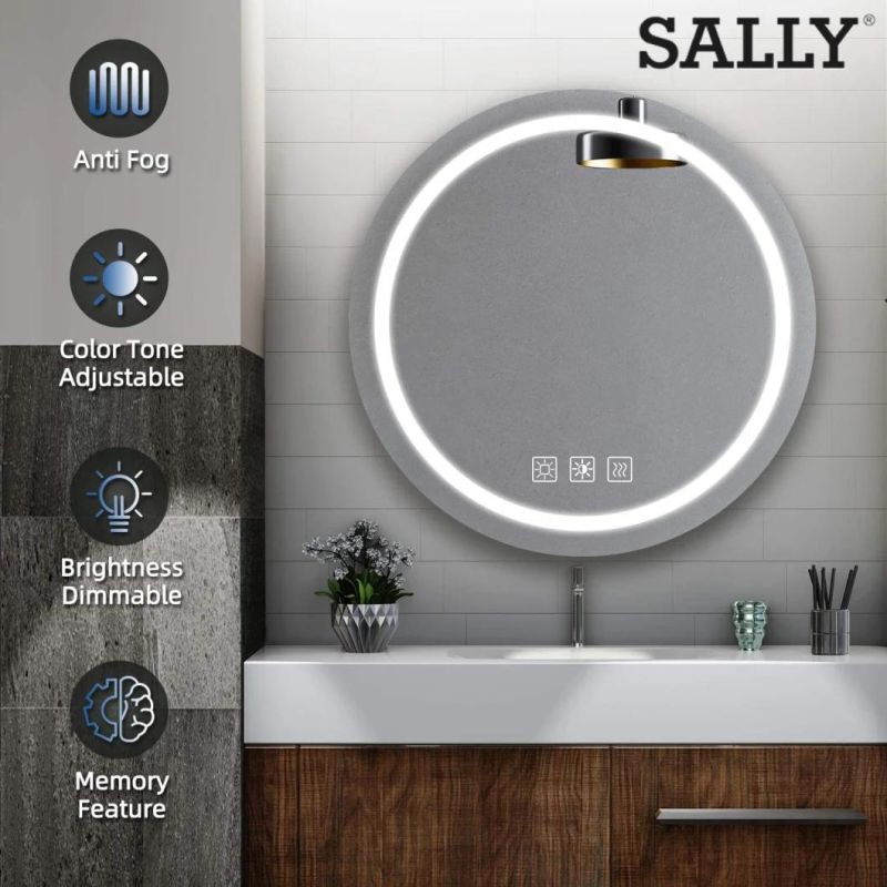 Sally LED Bathroom Mirror Wall Mount Bathroom Accessories Touch Switch Circle Mirror