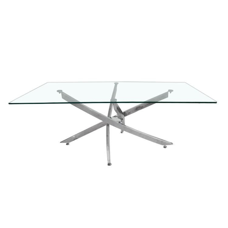 modern Home Square Glass Stainless Steel Frame Dining Table