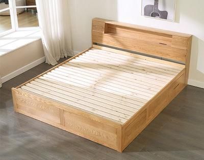 Black Walnut Solid Wood High Box Double Nordic Modern Minimalist Bedroom Furniture Storage Bed 0021