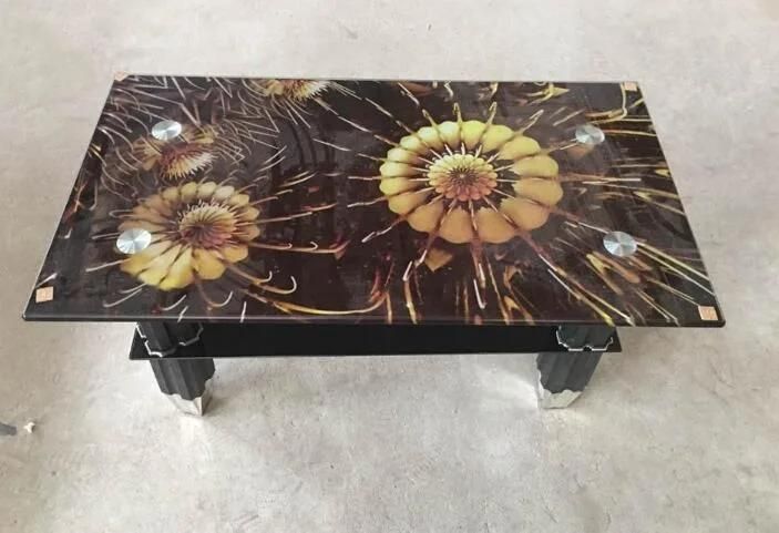 Hot Selling Glass Coffee Table with Flower Color