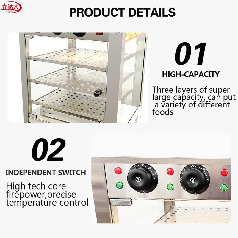 Glass Electric Heating Food Warming Showcase Hot Food Pizza Pie Warmer Display Cabinet