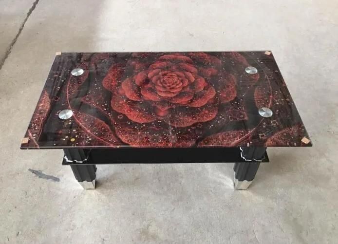 Hot Selling Glass Coffee Table with Flower Color