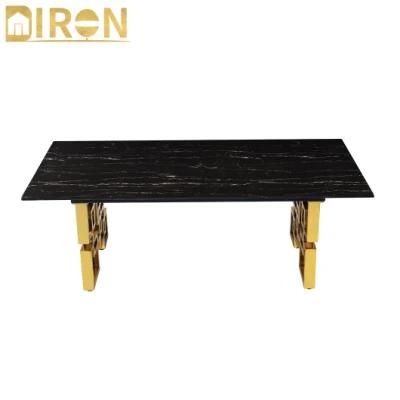 Home Furniture Glass Marble Top Gold Stainless Steel Dining Table