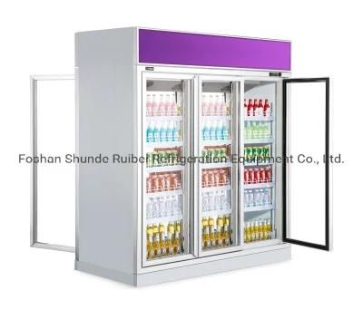 Fan Cooling Supermarket Vertical Glass Door Multideck Refrigerated Chiller Showcase