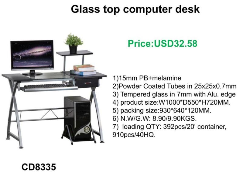Morder Design Home Office Furniture Glass Top Study Desk with Booksefl