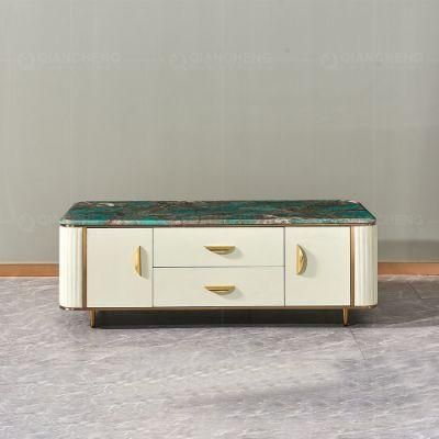Nordic Leather Gold Metal Legs Center Drawer Coffee Table Modern Wooden