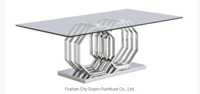 Stainless Steel Octagon Laminated Base Post Coffee Table with Glass Top