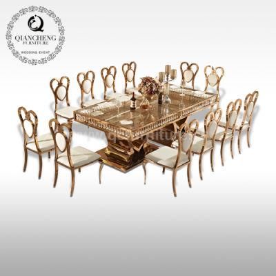 Luxury Rose Golden Metal Frame Wedding Dining Table with crystal