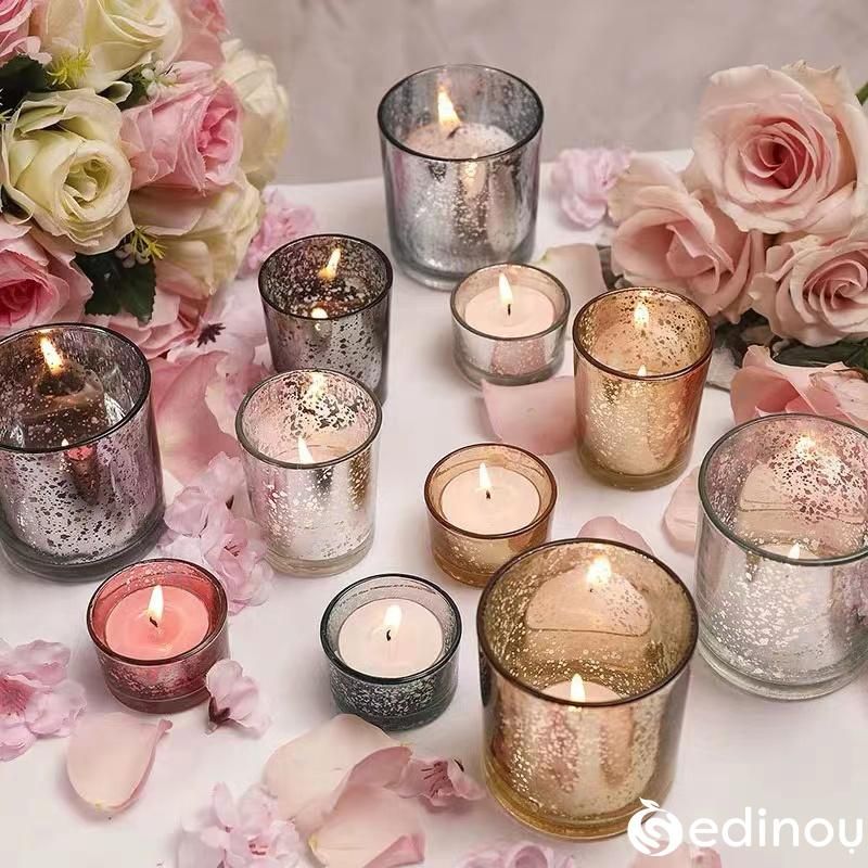 Round Rose Gold Votive Candle Holders Glass Tealight Candle Holder for Wedding Home Decor