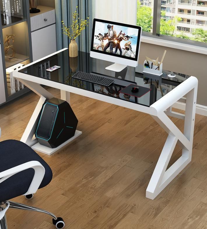 Computer Desk Desktop Desk Bookshelf One Table Rental Simple Tempered Glass Bedroom Gaming Table