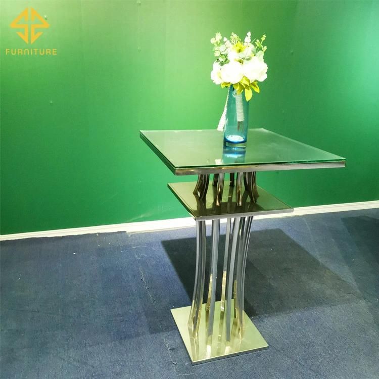 Square Cocktail Used Gold High Glass Top Bar Table