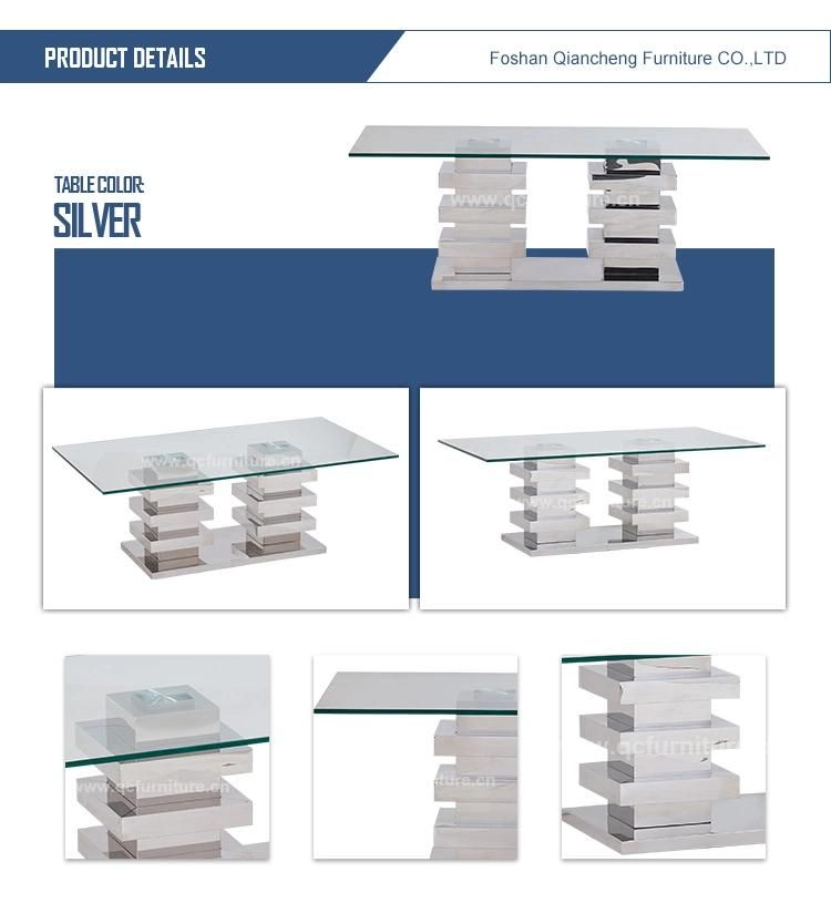 Strong Stainless Steel Silver Base Coffee Table with Clear Glass