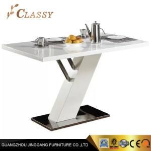 Innovative Dining Furniture Y-Shaped Based Stainless Steel Restaurant Table with Marble Top