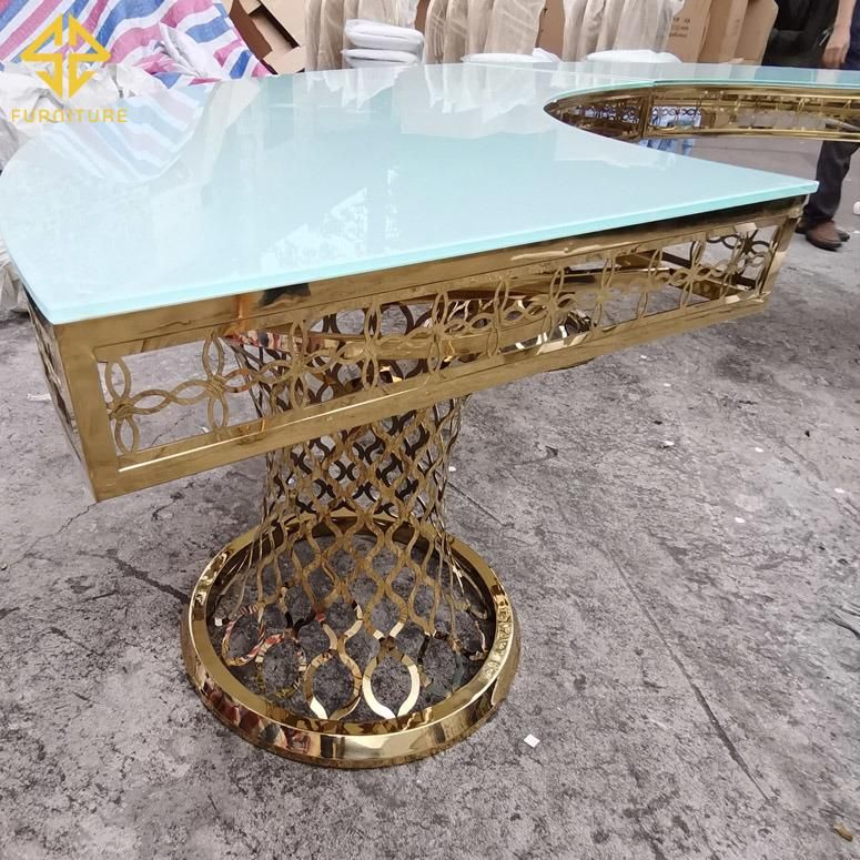 Wedding Ceremony 8 Seaters Stainless Steel Frame Glass Banquet Dining Table