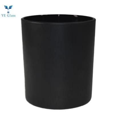 Customized Black Matte Glass Candle Holder with Bamboo Lid for Home Decoration