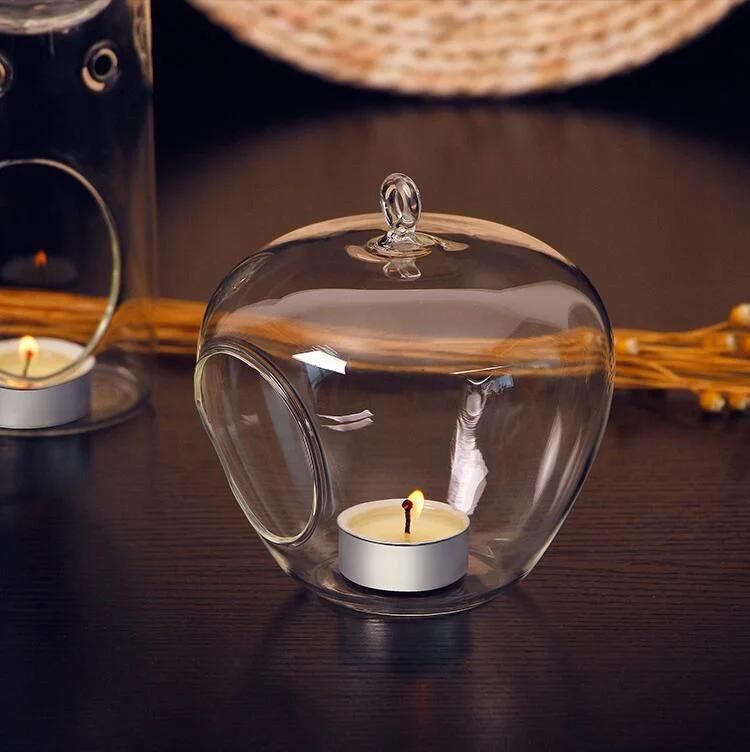 Wholesale Customized Clear Creative Romantic Decor Apple Shape Tea Light Hanging Candle Glass Holder