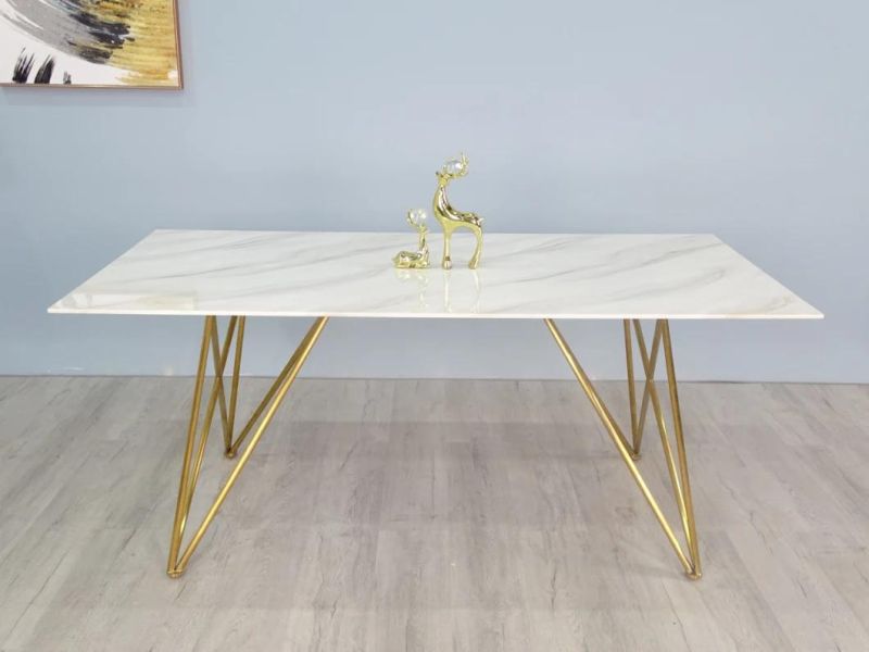 Home Restaurant Living Room Furniture Table Sets Sintered Stone Marble Table Top Dining Table with Stainless Steel Tube Leg