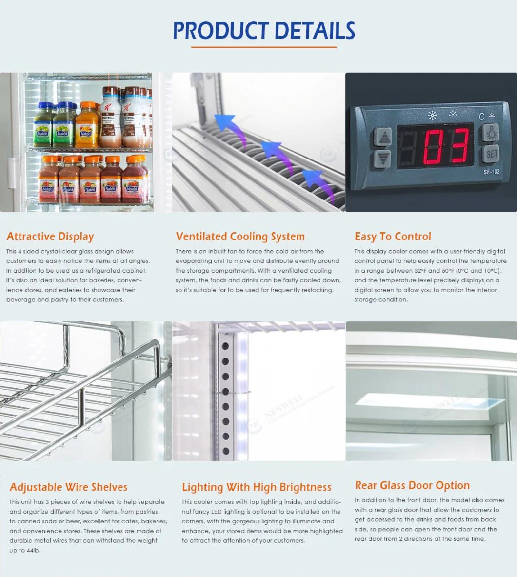 Four Side Double Glass Door Display Cooler Showcase with Carving Logo LCD Screen (NW-RT78L)