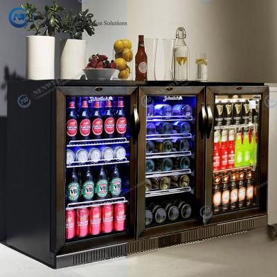Black Stainless Steel Back Bar Counter Display Fridge Storage Beer Showcase and Cold Drinks with 3 Glass Door and Lock
