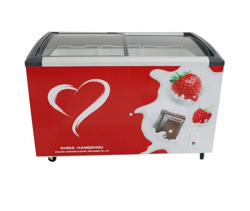 Hot-Sale Productpopsicle/Ice Cream Curved Glass Door Showcase Chest Display Freezer