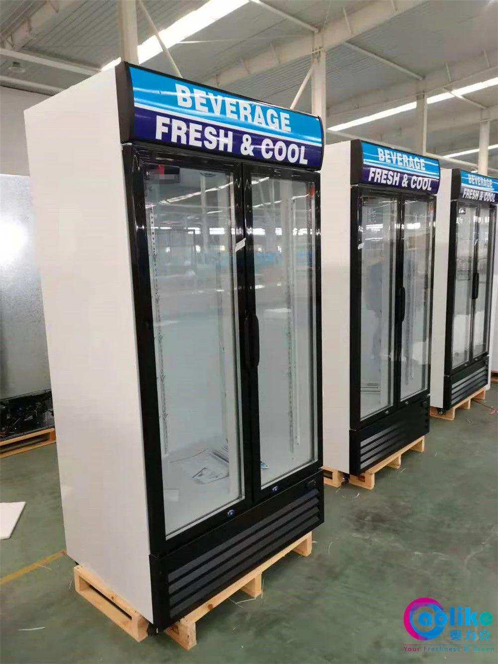 Hot Sales Double Glass Door Showcase with Big Capacity in Black/White/Grey Color for Commercial Refrigerator