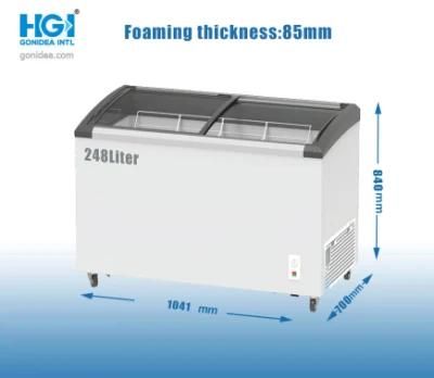 Commercial Slidding Glass Door Deep Freezer Chest Showcase 248L