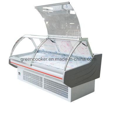 Commercial Curved Glass Seafood Fish Meat Display Showcase for Supermarket