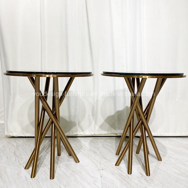 Modern Glass Top Gold Base Living Room Coffee Side Table Corner Table for Hotel