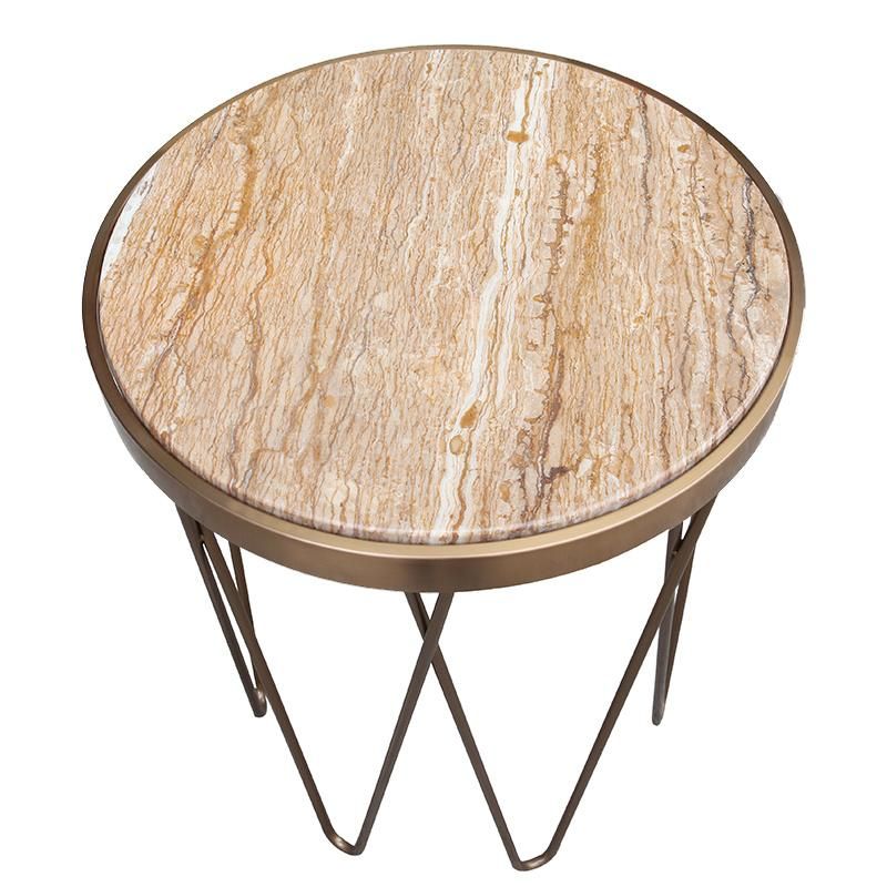 Modern Living Room Furniture Round End Table Marble Stainless Steel Coffee Table Set