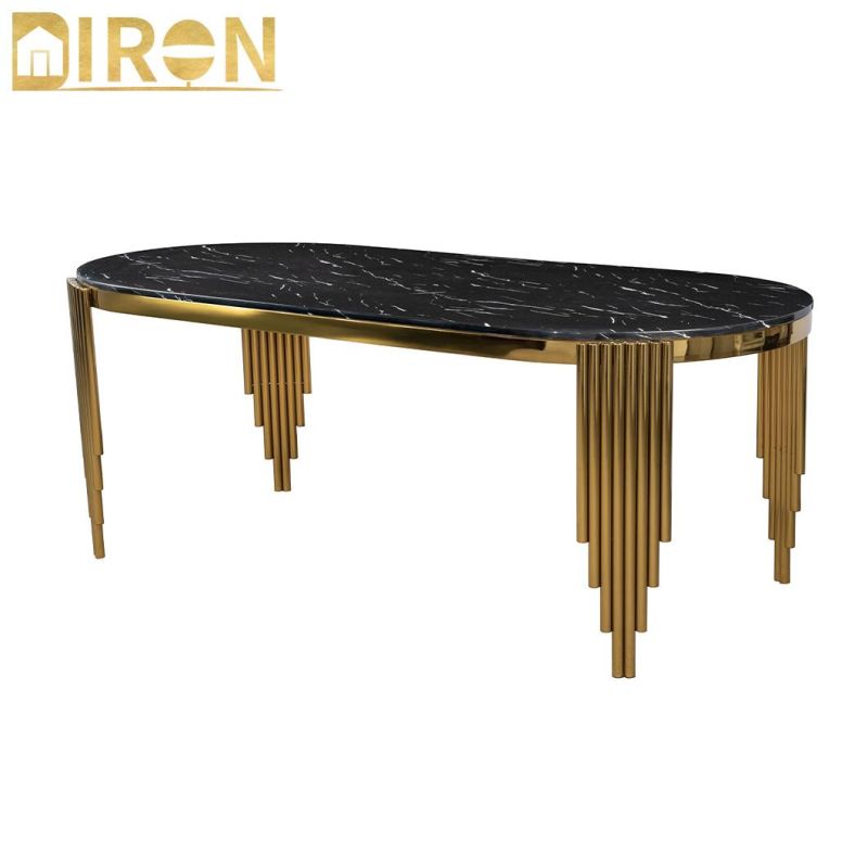 Hot Sale Modern Stainless Steel Gold Hotel Furniture Marble Dining Table