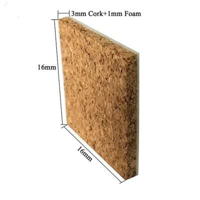 Adhesive Cork Pads with Cling Foam for Fragile Glass 16*16*3mm Cork +1mm Cling Foam on Sheets