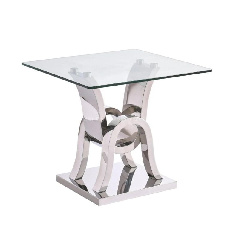 Mirror Polishing Stainless Steel Dining Table with Clear Glass Top