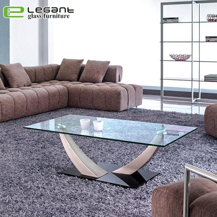 Modern Design Stainless Steel Coffee Table with Black Glass Top