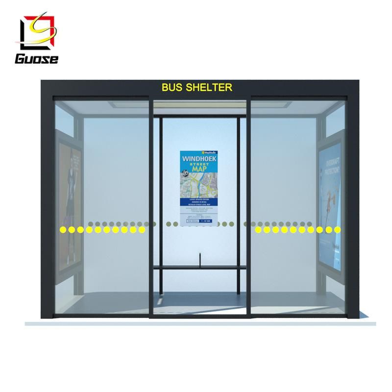 Glass Door Indoor Waiting Shelter Solar Panel Advertising Bus Shelter