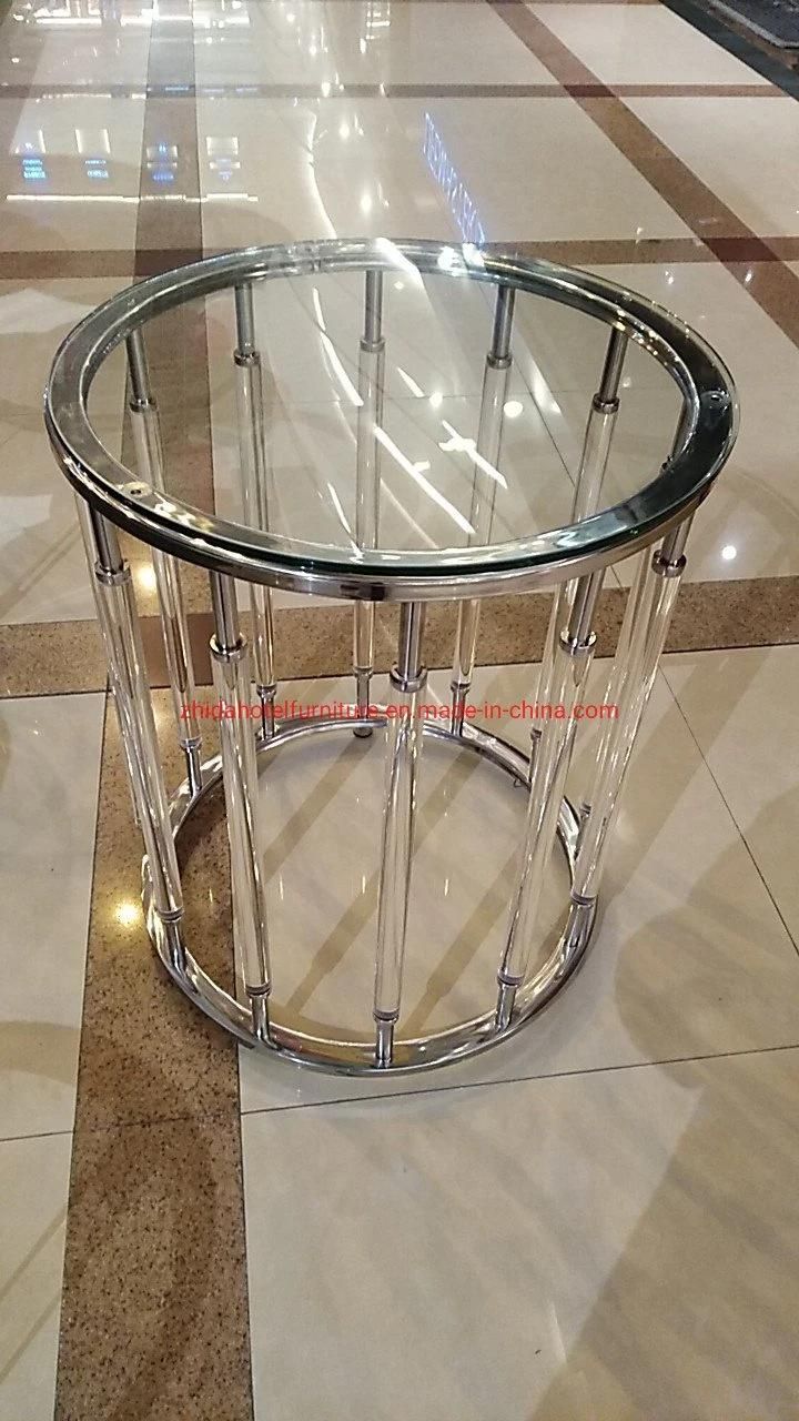 Luxury Round Coffee Table Sets Living Room Stainless Steel Furniture Marble Glass Side Table