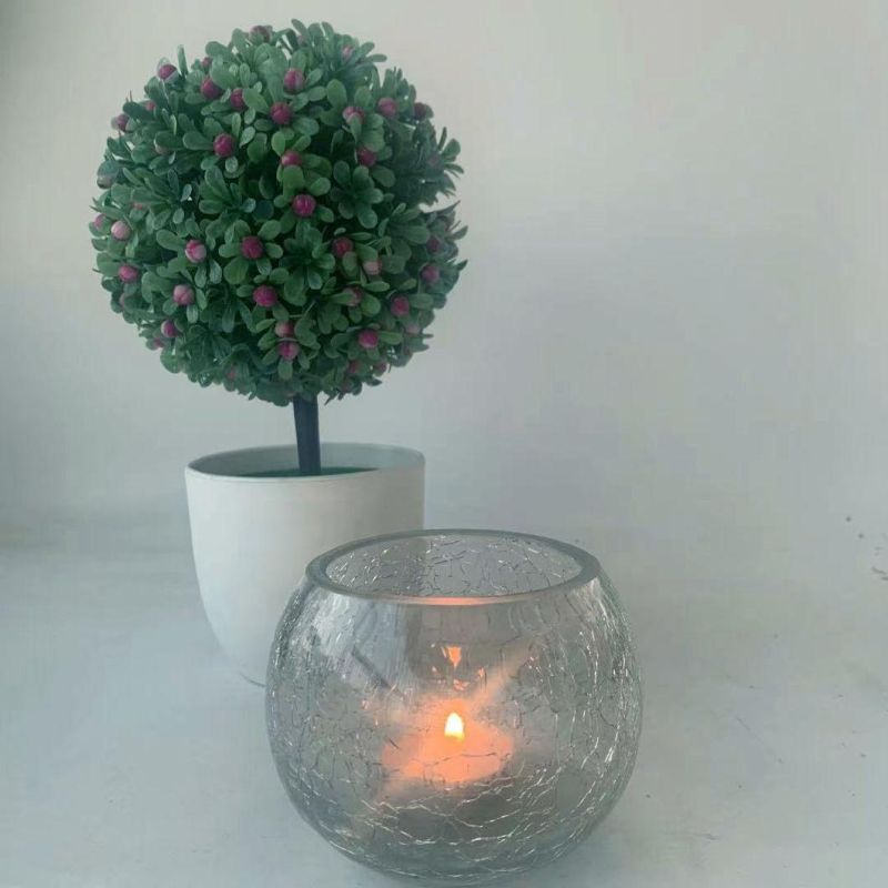 Hot Sell Unique Crack Pattern Glass Candle Holder for Home Decoration